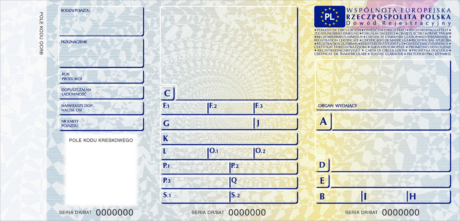 Nowy dowód rejestracyjny - wzór