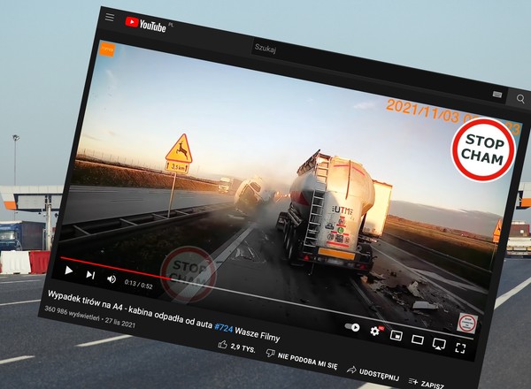 Autostrada A4: w wyniku zderzenia z ciężarówki odpadła kabina [Nagranie]