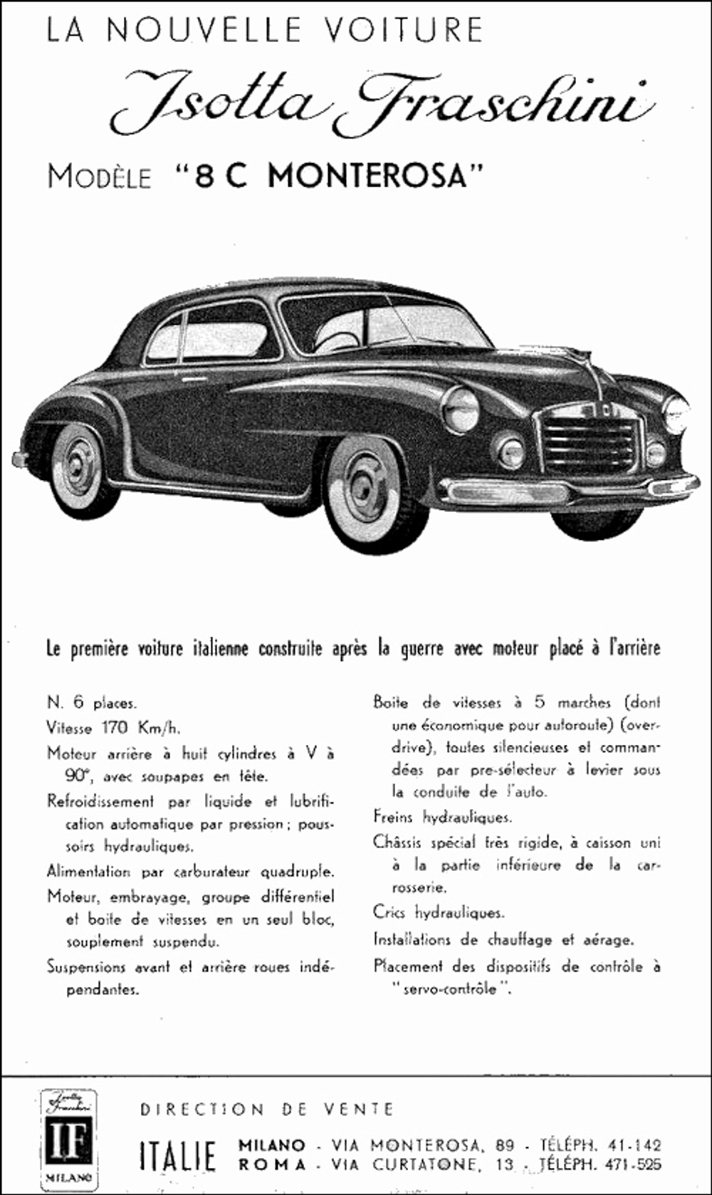 Reklama prasowa modelu Isotta Fraschini 8C Monterosa z 1948 r.