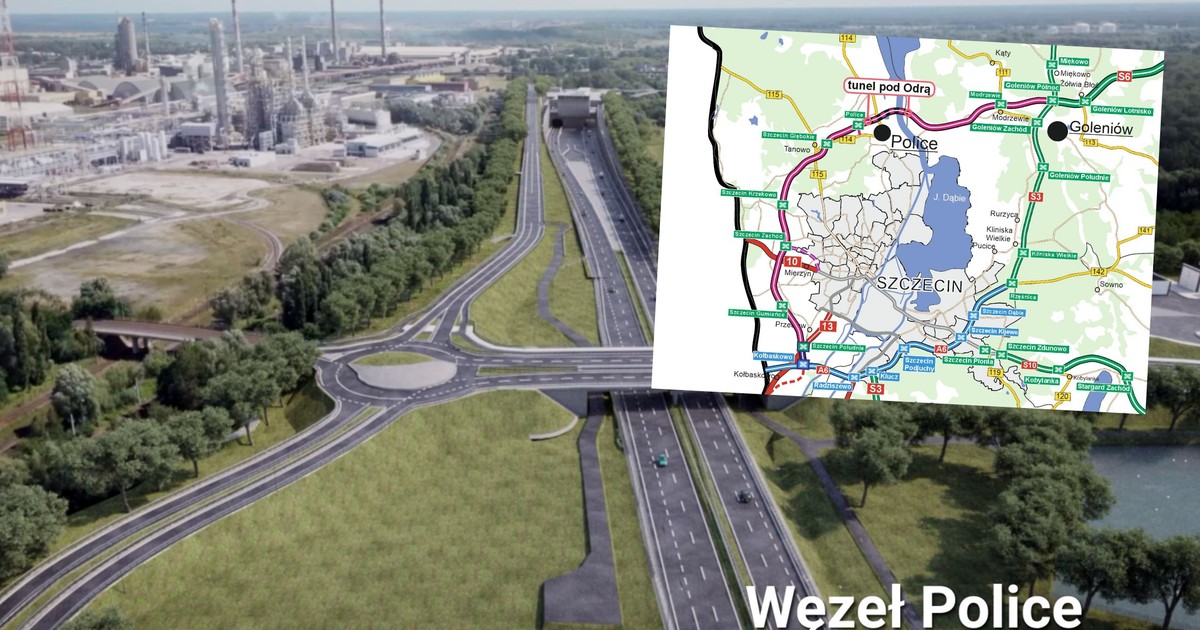 Wizualizacja węzła Police - wlot do tunelu pod Odrą