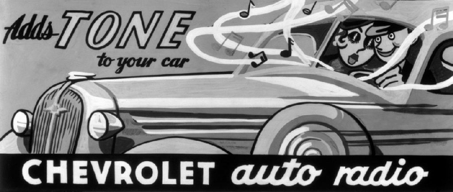 Pierwsza reklama Chevroleta chwalącego się wyposażeniem samochodu w radio. 1936 rok.