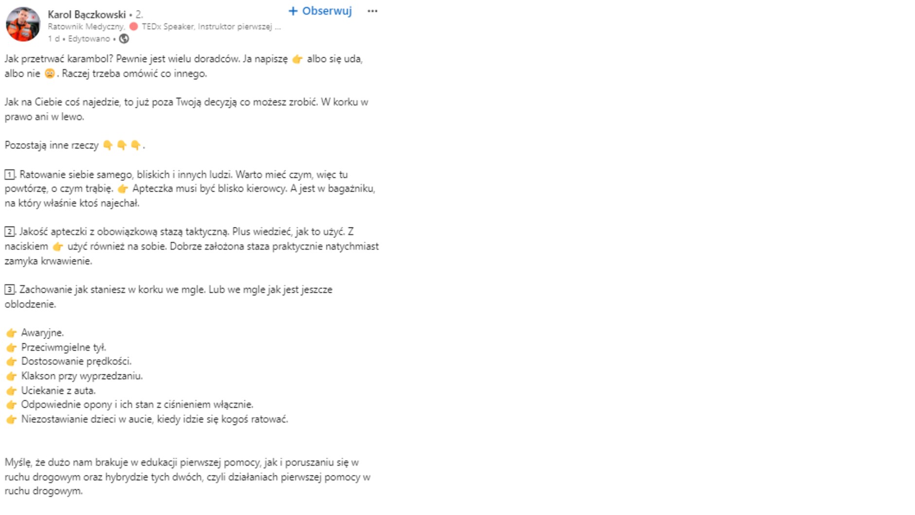 Karol Ratownik doradza, jak zachować się podczas karambolu