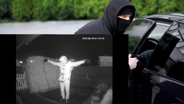 Złodziej próbujący złapać sygnał z kluczyka