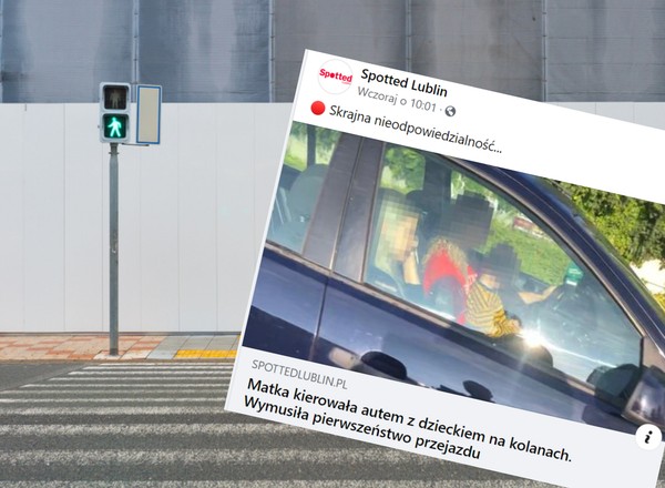 Kobieta wymusiła pierwszeństwo. Na kolanach trzymała małe dziecko
