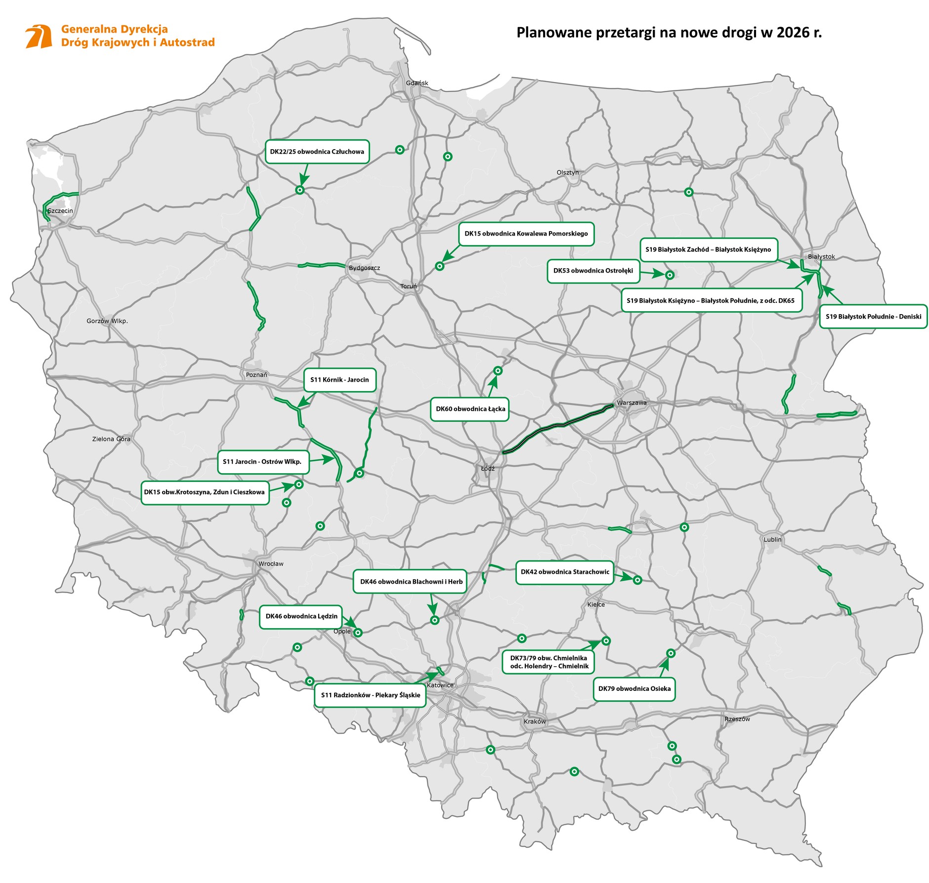 Nowe drogi w 2026 r. - mapa przetargów od GDDKiA