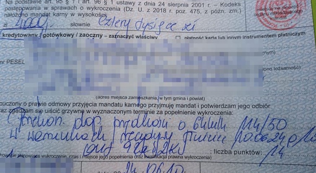 4 tys. zł mandatu za przekroczenie prędkości w warunkach recydywy