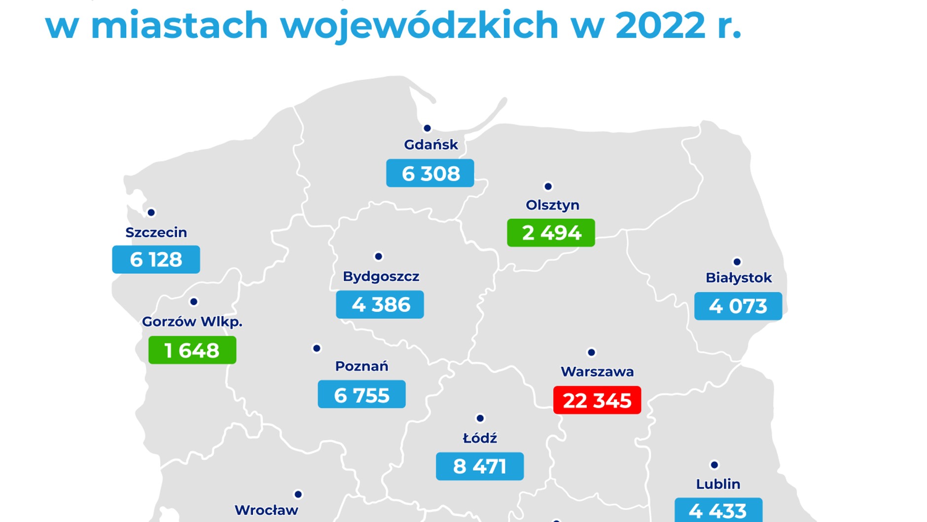 Wypadki i kolizje w miastach wojewódzkich w 2022 r.