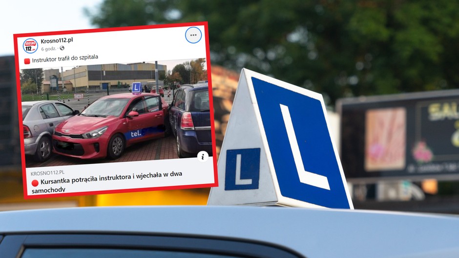Ta lekcja nauki jazdy nie poszła zgodnie z planem. Instruktor miał wyjątkowego pecha (Screen: krosno112)