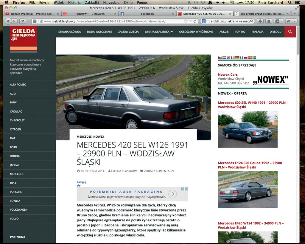 W ofercie firmy znajduje się przynajmniej 30 aut z Japonii. Większość stanowią Mercedesy, ale zdarzają się też inne marki, np. BMW, Jaguary i Maserati