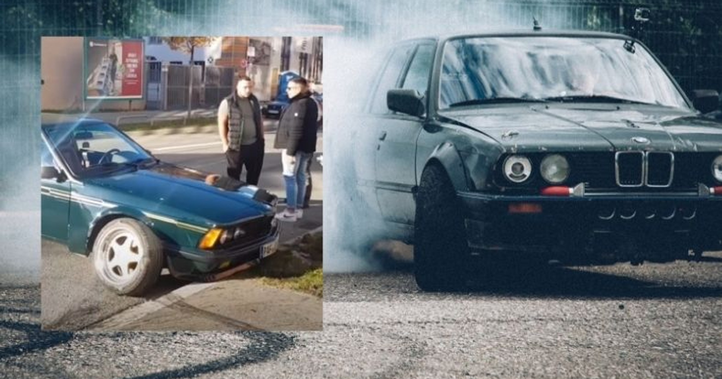 Kierowca BMW zakończył driftowanie na barierce tuż obok chodnika (screen: youtube/FFMCARSPOTTING)