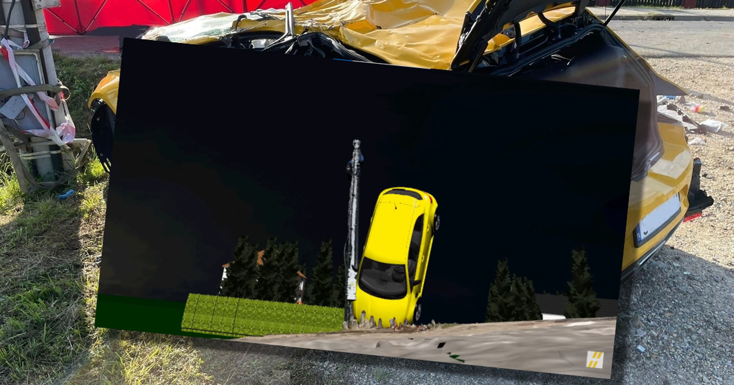 Wizualizacja wypadku Renault Megane w Harmężach
