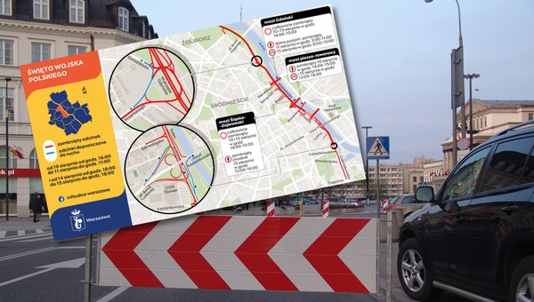 Poważne utrudnienia dla kierowców w Warszawie. Zaczną się już w sobotę 10 sierpnia [MAPA]