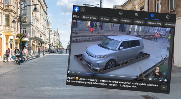 Zabetonowany samochód w Łodzi ma tajemnicze logo, ale to stary znajomy