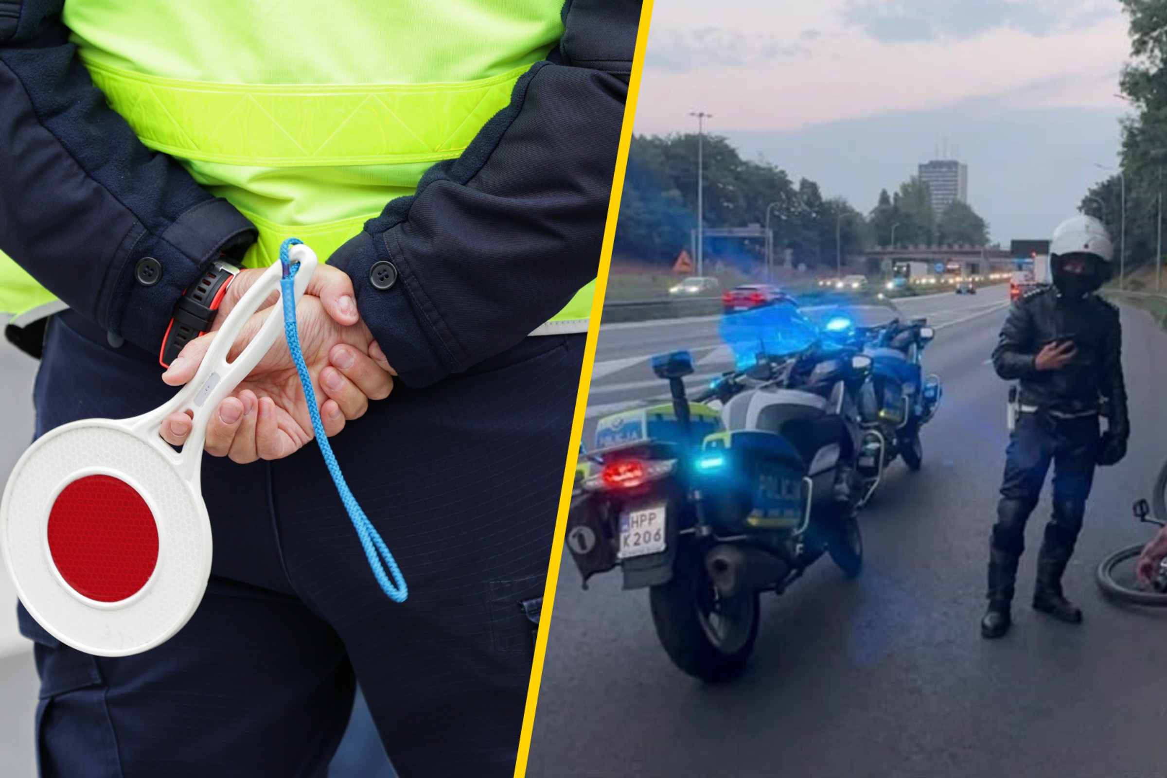 Policjanci na motocyklach zatrzymali pijanego rowerzystę. Na autostradzie A4