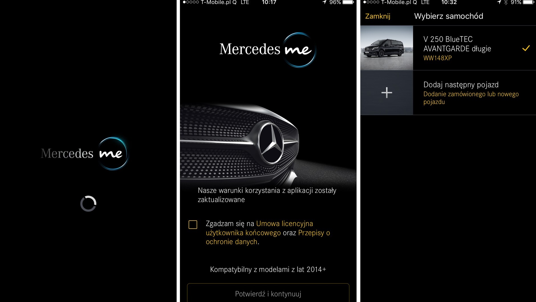 MercedesMe menu aplikacji