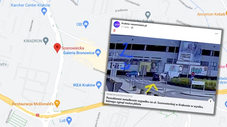 Świadkowie wypadku poszukiwani (fot. screen z facebook.com/KrakowNM)