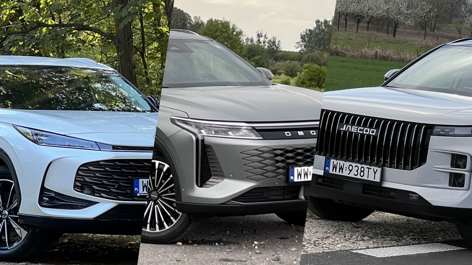 MG HS, Omoda 9 i Jaecoo 7 (od lewej)