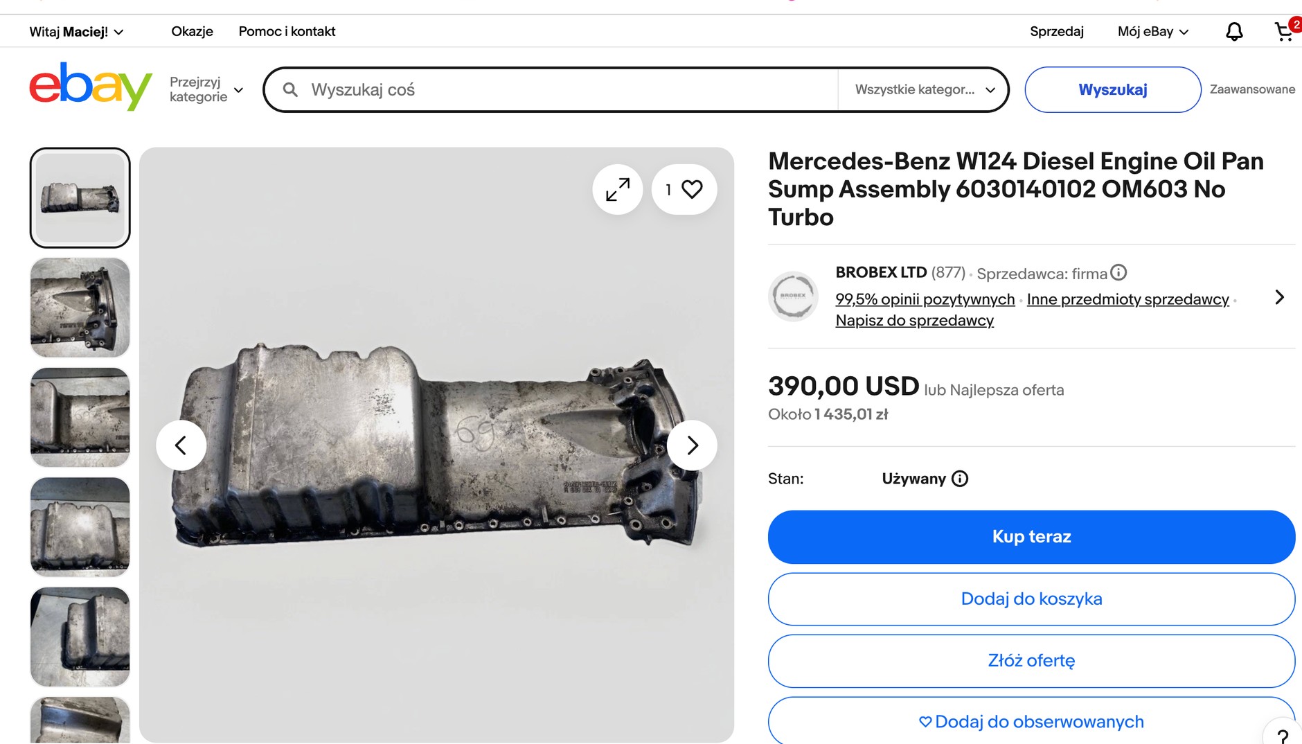 1400 zł za używany element silnika? Po tej cenie widać, że części do klasycznych Mercedesów  już "wyszły"