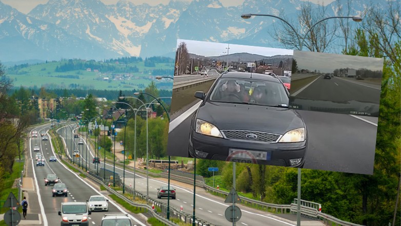 Kierowca Forda w nieprzepisowy sposób poganiał autora nagrania na Zakopiance (screen: YouTube/STOP CHAM)