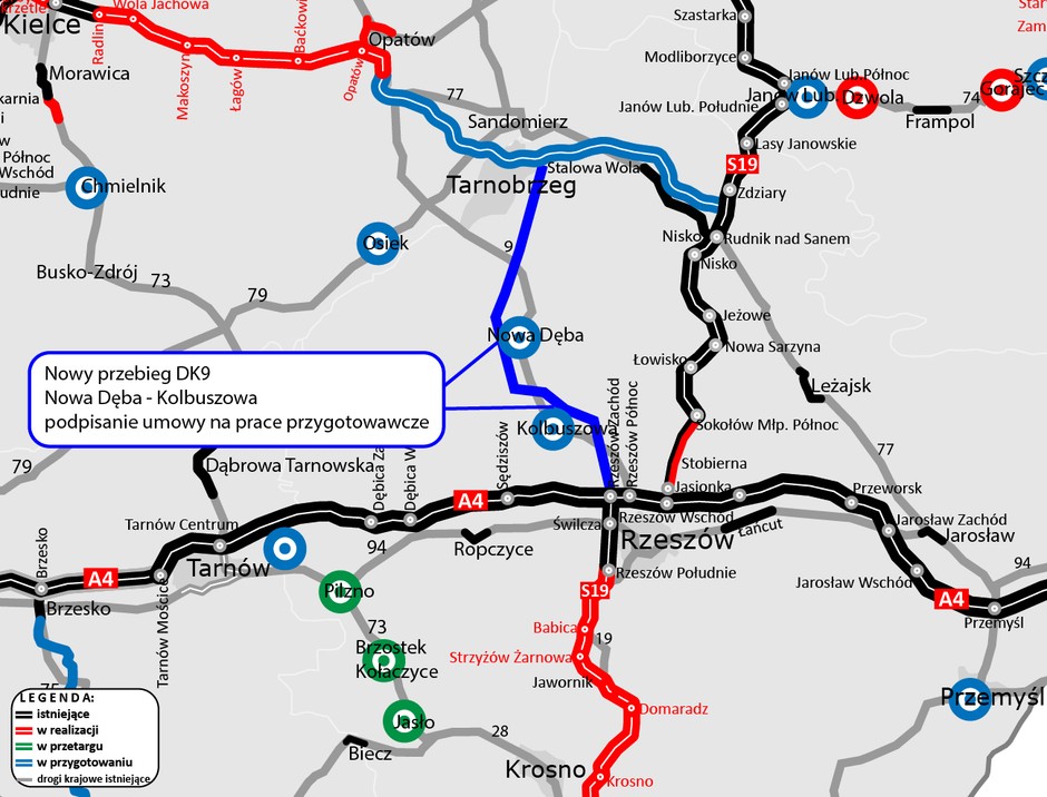 Mapa pokazująca nowy przebieg DK9