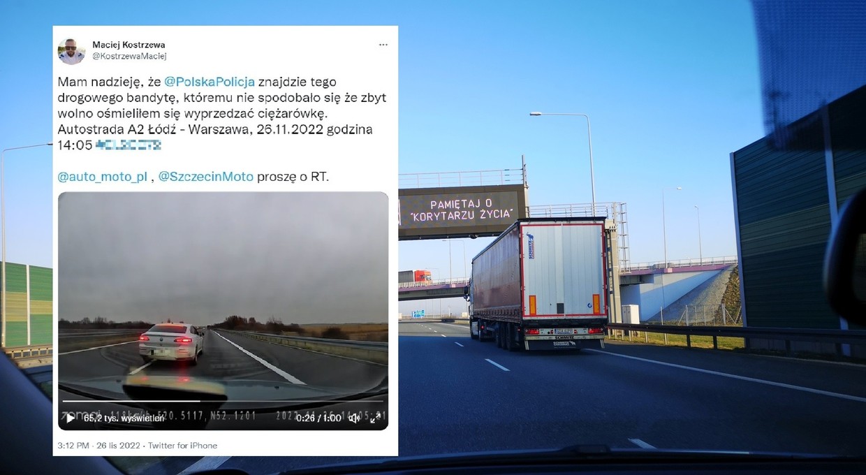 Nie spodobał mu się ten manewr. Drogowy "bandyta" na A2