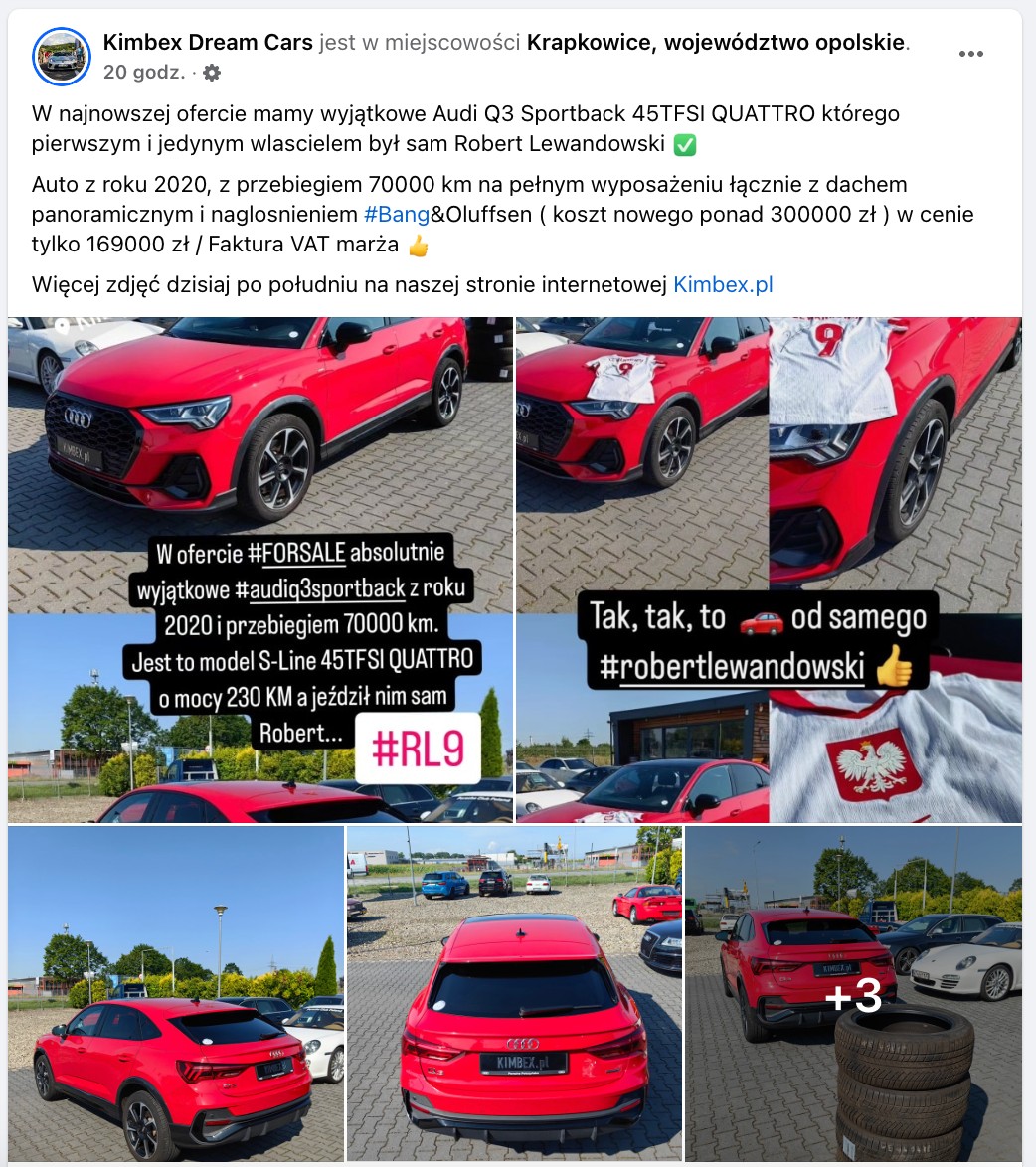 Audi Roberta Lewandowskiego na sprzedaż