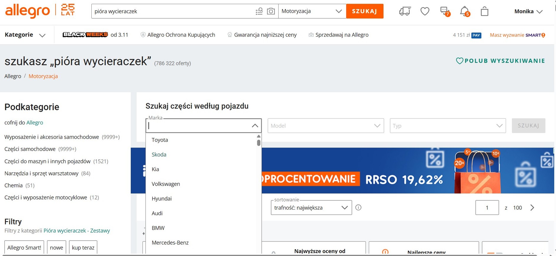 Wyszukiwarka Allegro pozwala na dobranie pasujących do samochodu akcesoriów