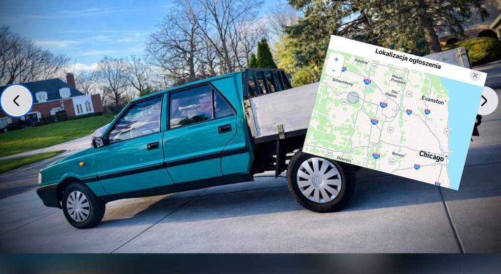 Amerykański sen: duży dom z wielkim podjazdem, a na podjeździe długi pickup w wersji double cab. Tylko dlaczego to Polonez?