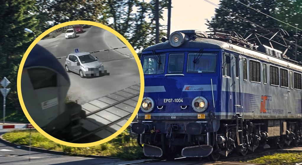 Podczas egzaminu na prawo jazdy utknął na przejeździe (fot. screen: facebook.com/@KPP Bielsk Podlaski)