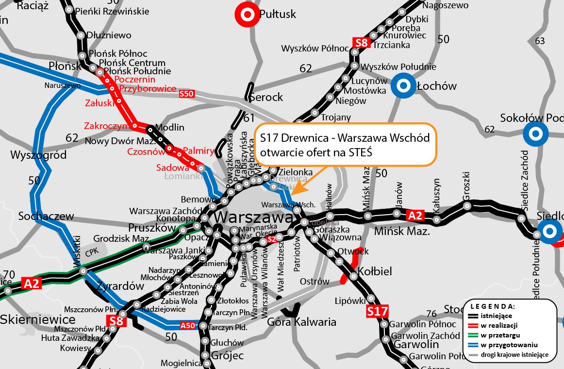 Droga S17 Wschodnia Obwodnica Warszawy - mapa