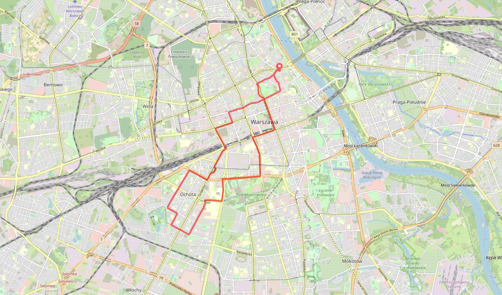 Masa Krytyczna – mapa piątkowego przejazdu rowerzystów.
