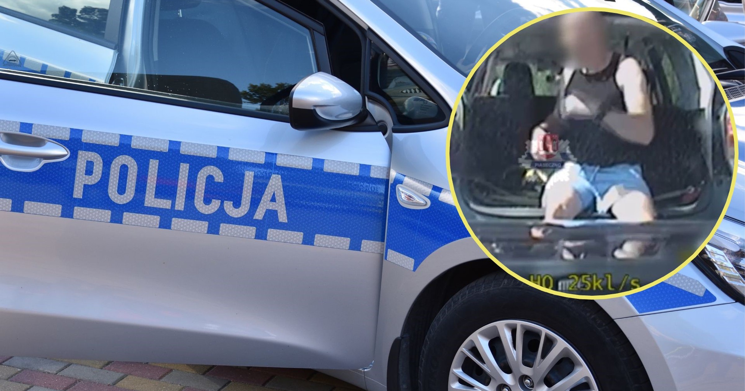 Jechała z otwartym bagażnikiem, w środku był jej mąż (Screen: KPP w Piasecznie)