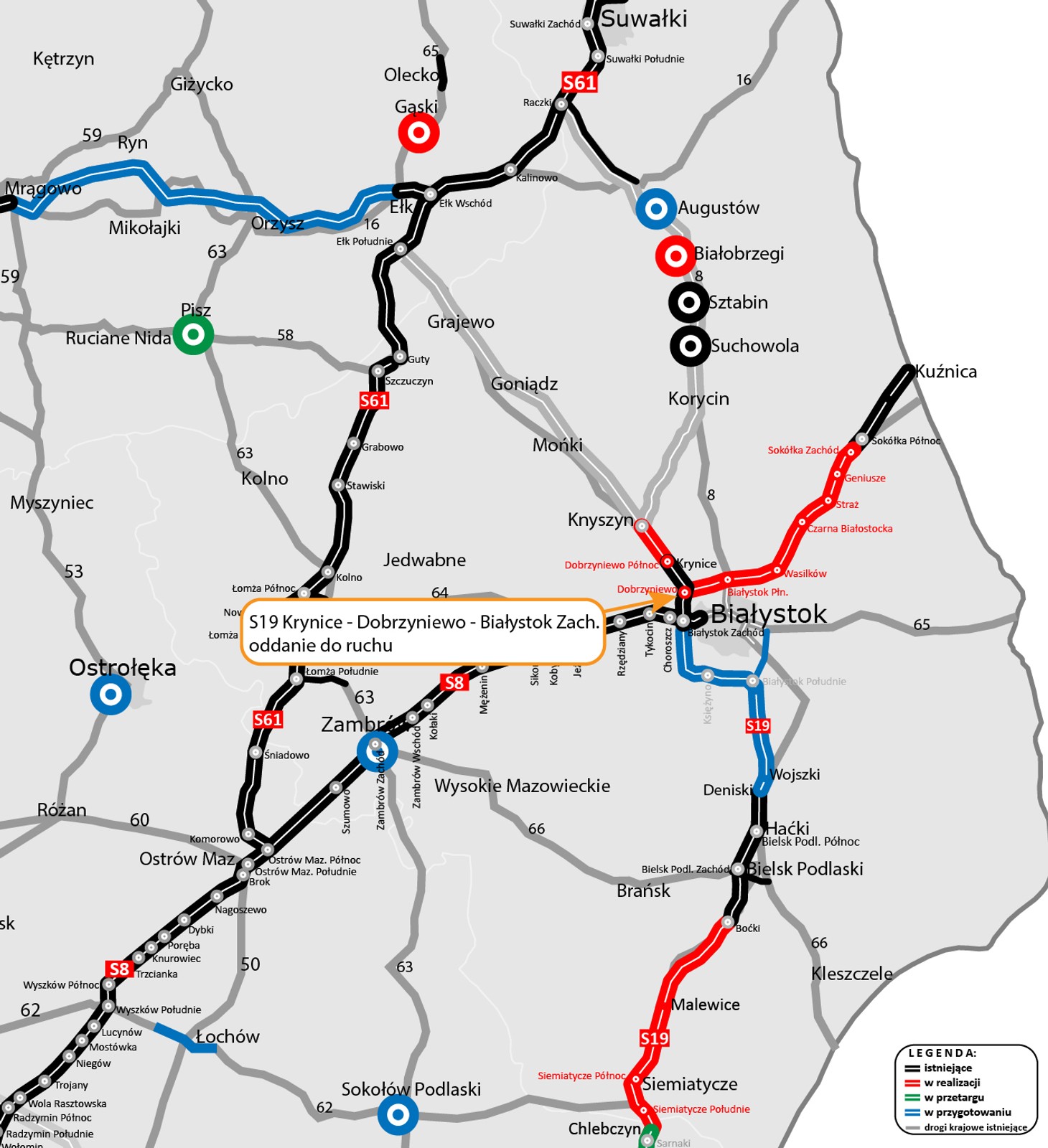 Dwie drogi S8 i S19 połączone pod Białymstokiem - mapa