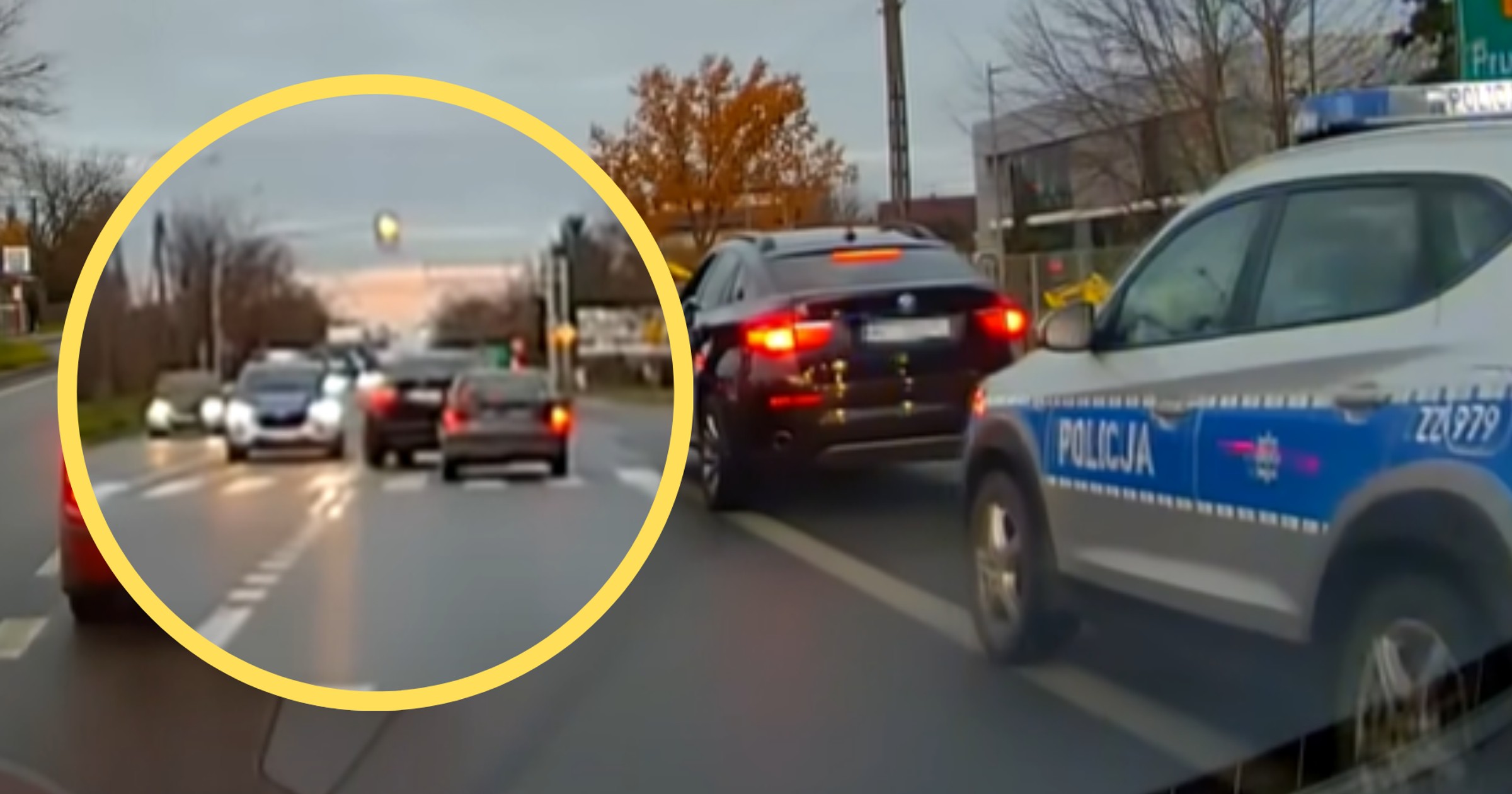 Niebezpieczny manewr na środku skrzyżowania