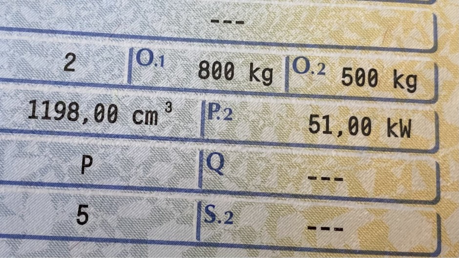 Pola O.1 i O.2 w dowodzie rejestracyjnym opisują, czy auto może mieć hak i jaką przyczepę może ciągnąć
