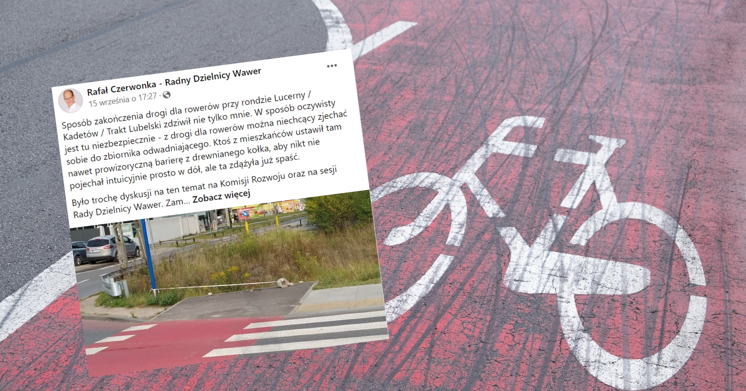 Ścieżka rowerowa kończy się rowem. "Zgodnie z przepisami" (Screen: Facebook/czerwonkarafal)