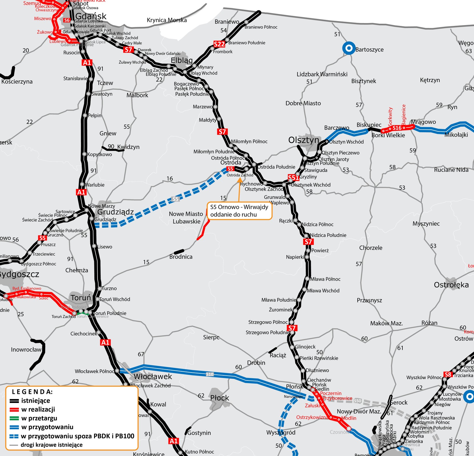 Mapa — droga ekspresowa S5 Ornowo — Wirwajdy