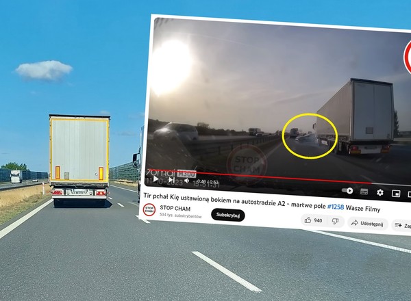 Kierowca ciężarówki zmienił pas na A2 prosto w Kię. Potem pchał ją bokiem [WIDEO]