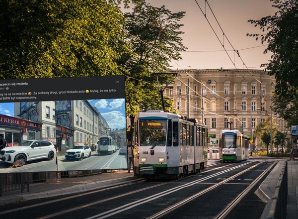 BMW zatarasowało tramwaj, a Straż Miejska założyła mu blokadę. Internet się śmieje, a to jednak miało sens