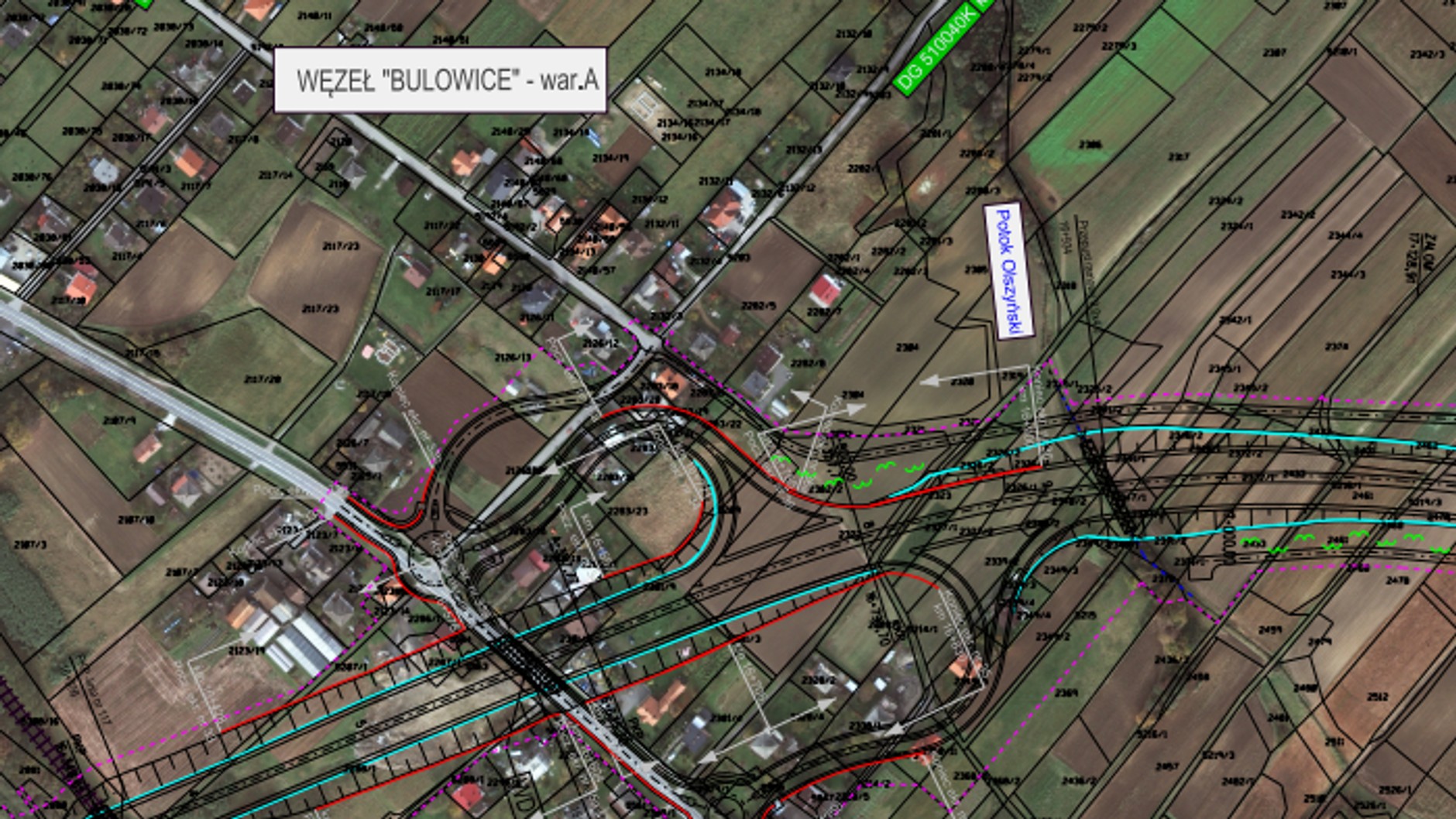 S52 BDI, Węzeł Bulowice, ortofotomapa
