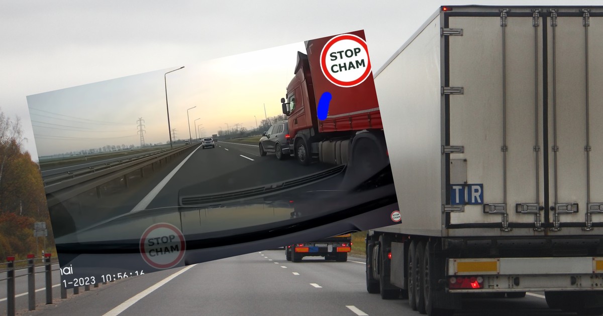 Kierowca BMW wyhamował przed ciężarówką (screenshot/YouTube/@STOPCHAM)