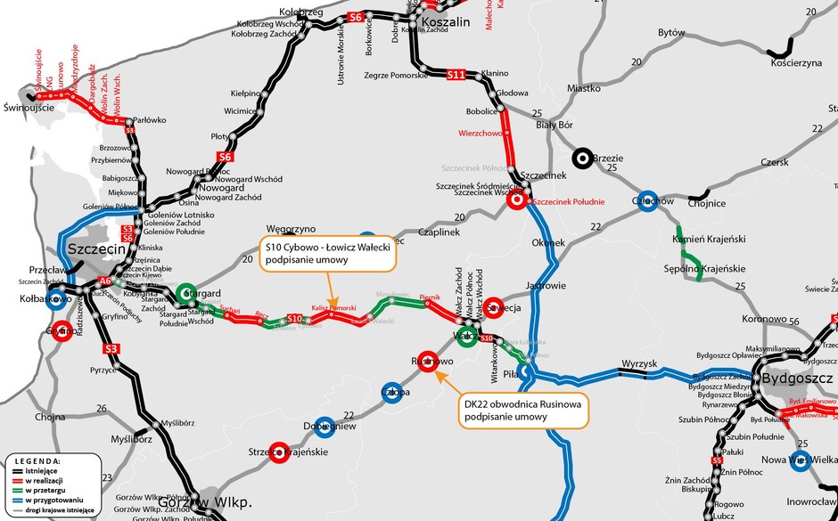 Mapa - podpisanie umów S10 Cybowo-Łowicz Wałecki oraz obwodnica Rusinowa