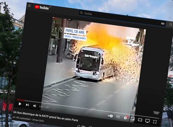 Chmury dymu nad Paryżem — spalił się "ekologiczny" elektryczny autobus