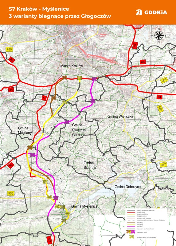 S7 Kraków-Myślenice. Warianty D, E i F