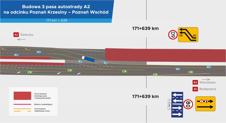 Nowa organizacja ruchu na A2 Poznań Krzesiny - Poznań Wschód od czerwca