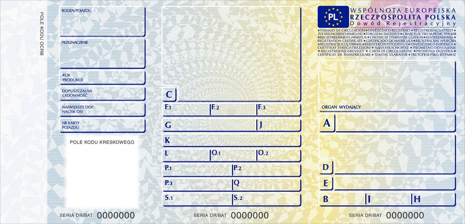 Nowy dowód rejestracyjny - wzór