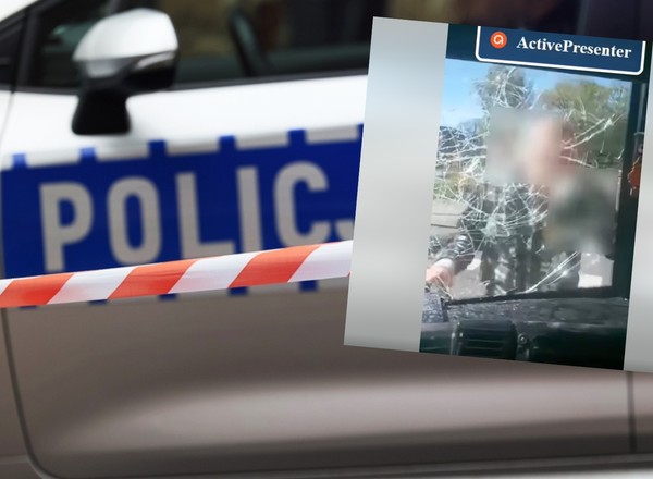 Szarżował na autobus w Katowicach. Uderzał głową w przednią szybę [WIDEO]