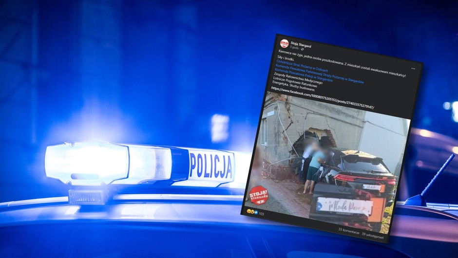 Samochód osobowy uderzył w dom w Dolicach, jedna osoba zginęła