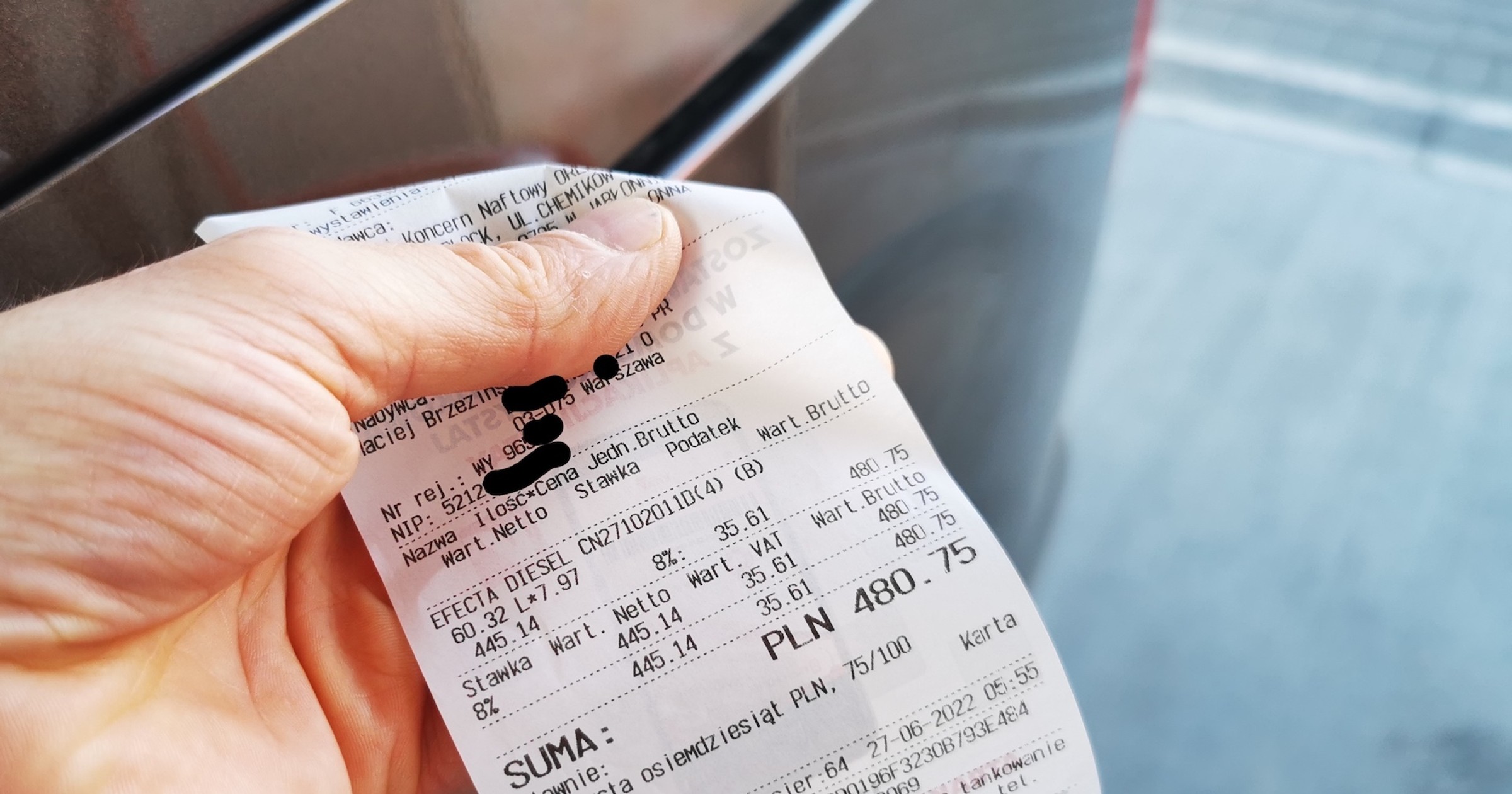 Rachunek za tankowanie na stacji Orlen – bez zniżki