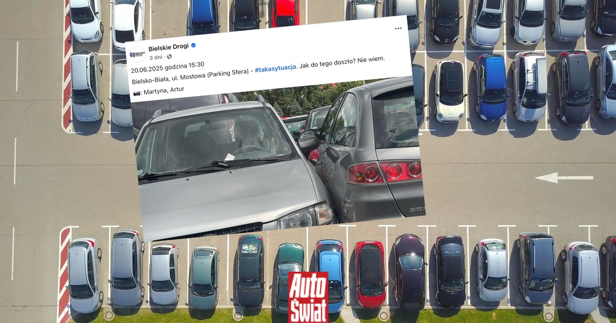 Nietypowa sytuacja na parkingu w Bielsku-Białej. Kierowcy musieli mieć problem z odjazdem